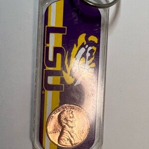 NCAA LSU Tigers Lucky Penny Keychain Purple and Yellow